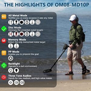 OMMO Metal Detector for Adults, High Accuracy Adjustable Waterproof Metal Detector, with Pinpoint & Disc & All Metal Mode, Great for Detecting Gold, Coin, Treasure Hunting