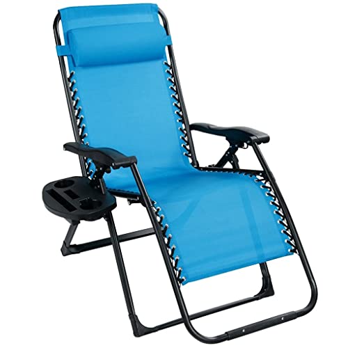 WYFDP Oversized Lounge Chair Patio Heavy Duty Folding Recliner Blue