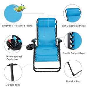 WYFDP Oversized Lounge Chair Patio Heavy Duty Folding Recliner Blue