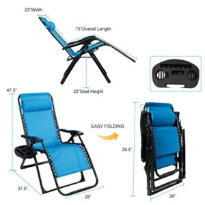 WYFDP Oversized Lounge Chair Patio Heavy Duty Folding Recliner Blue