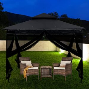 Mosquito Net for Outdoor Patio and Garden, Screen House for Camping and Deck, Zippered Mesh Sidewalls for 10x 10' Gazebo and Tent,Outdoor Gazebo Screenroom, (Black)…