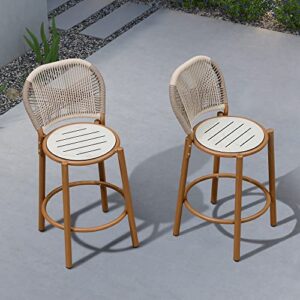 PURPLE LEAF Outdoor Counter Height Barstools Set Bistro Chairs Balcony Metal Seat with Back Aluminum Deck Patio Modern Rattan Wicker Bar Chairs