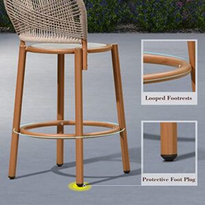 PURPLE LEAF Outdoor Counter Height Barstools Set Bistro Chairs Balcony Metal Seat with Back Aluminum Deck Patio Modern Rattan Wicker Bar Chairs