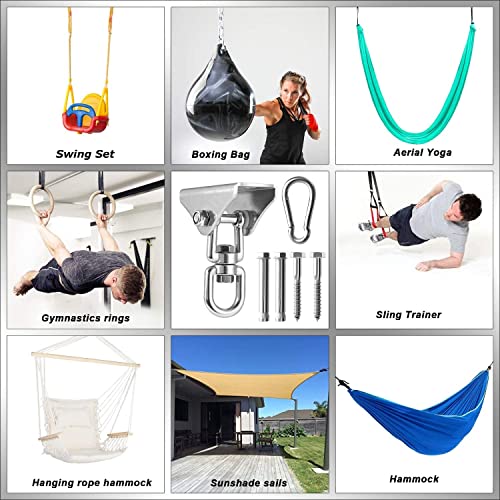 Anoredo Heavy Duty Porch Swing Hammock Hanging Kit,Swing Hanger,360° Rotation Swingset Hardware Bracket Accessories for Wooden Concrete Set, Punching Bag, Yoga Silk, Hanging Chair, Suspension Strap