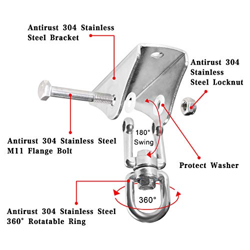 Anoredo Heavy Duty Porch Swing Hammock Hanging Kit,Swing Hanger,360° Rotation Swingset Hardware Bracket Accessories for Wooden Concrete Set, Punching Bag, Yoga Silk, Hanging Chair, Suspension Strap
