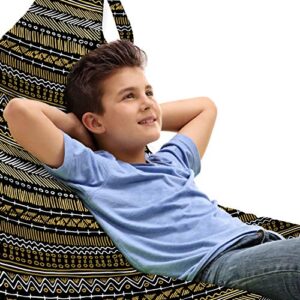 ambesonne boho lounger chair bag, tribal ethnic retro mayan native american funky hippie culture pattern, high capacity storage with handle container, lounger size, pale coffee charcoal grey