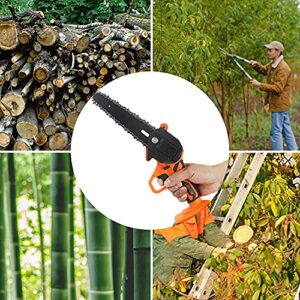 Mini Chainsaw Cordless, 6 Inch Battery Powered Chainsaw Pruning Chain Saw, One-Handed Portable Electric Small Chainsaw for Gardening Tree Trimming and Branch Wood Cutting(2x Battery,2x Chain)