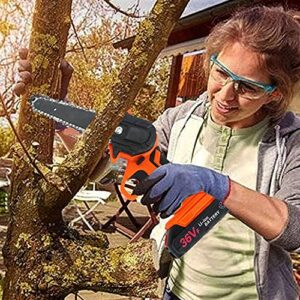 Mini Chainsaw Cordless, 6 Inch Battery Powered Chainsaw Pruning Chain Saw, One-Handed Portable Electric Small Chainsaw for Gardening Tree Trimming and Branch Wood Cutting(2x Battery,2x Chain)