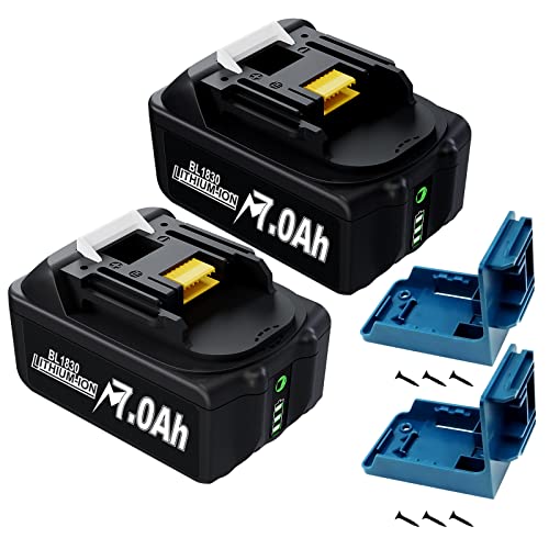 TURPOW 7.0Ah Replacement for Makita 18V Batteries BL1815 BL1830 BL1840 BL1850 BL1860 194205-3 LXT-400 for Makita 18Volt Batteries LXT Lithium ion Cordless Power Tools with 2 Packs Wall Mount Holder