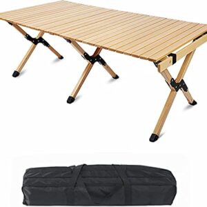 Go-Trio 4ft Low Portable Picnic Table, Boho Picnic Table with Carry Bag, Wooden Picnic Table Foldable, Adjustable Height Roll Up Folding Wooden Table Indoor Outdoor Camping, BBQ, Travel, Beach, Party
