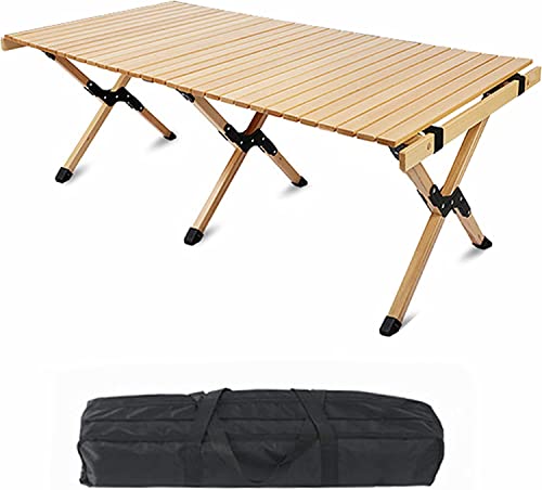 Go-Trio 4ft Low Portable Picnic Table, Boho Picnic Table with Carry Bag, Wooden Picnic Table Foldable, Adjustable Height Roll Up Folding Wooden Table Indoor Outdoor Camping, BBQ, Travel, Beach, Party