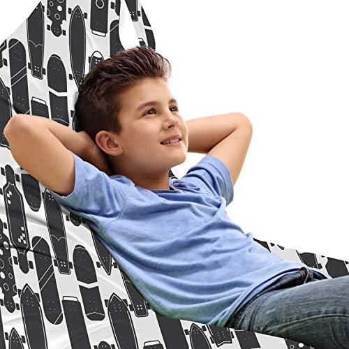 Ambesonne Skater Lounger Chair Bag, Modern Skateboarding Urban Youth Hobby Activity Style Illustration, High Capacity Storage with Handle Container, Lounger Size, Charcoal Grey and White