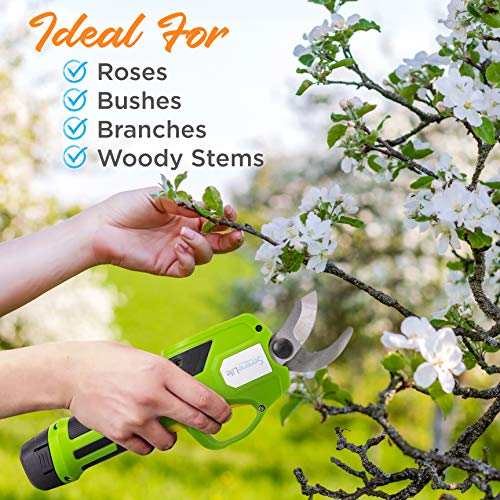 SereneLife Metal 7.2V Lithium-ion Rechargeable Battery Powered Electric Pruning Shears Garden Trimmer-Cordless Branch Cutter Pole Pruner w/Telescopic Handle PSPR190