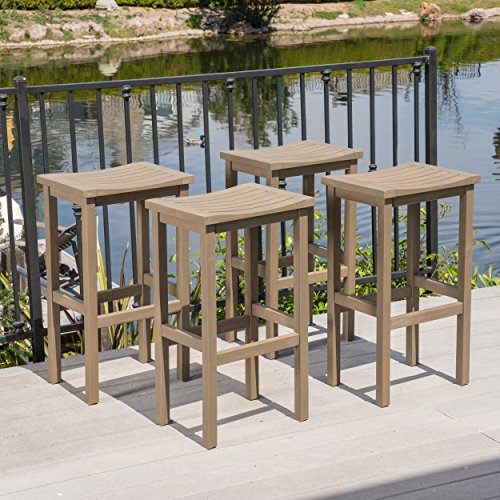 Christopher Knight Home Caribbean Outdoor 30" Acacia Wood Barstools, 4-Pcs Set, Grey Finish