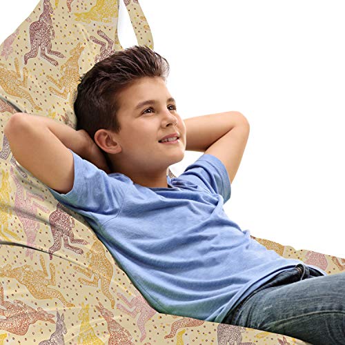 Ambesonne Kangaroo Lounger Chair Bag, Detailed Hand-Drawn Vintage Style Upside Down Graphic Australian Pattern, High Capacity Storage with Handle Container, Lounger Size, Multicolor