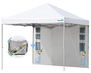 quictent 10×10 pop up canopy with sidewall, easy up canopy tent including 1 sidewall with pockets, for camping and outdoor events-white