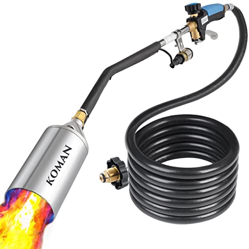 Heavy Duty Weed Torch Burner,Propane Torch Weed Burner (CSA Certified),Flamethrower with 9.8 FT Hose,500,000 BTU, Self Igniting Flame Weeder for Weeding,Roof Asphalt,Ice Snow,Welding,Road Marking