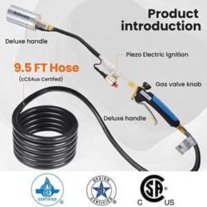 Heavy Duty Weed Torch Burner,Propane Torch Weed Burner (CSA Certified),Flamethrower with 9.8 FT Hose,500,000 BTU, Self Igniting Flame Weeder for Weeding,Roof Asphalt,Ice Snow,Welding,Road Marking