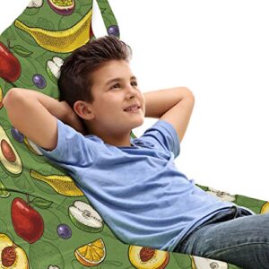 ambesonne fruits lounger chair bag, avocado apples banana grapes lime healthy peach orange theme pattern, high capacity storage with handle container, lounger size, green multicolor