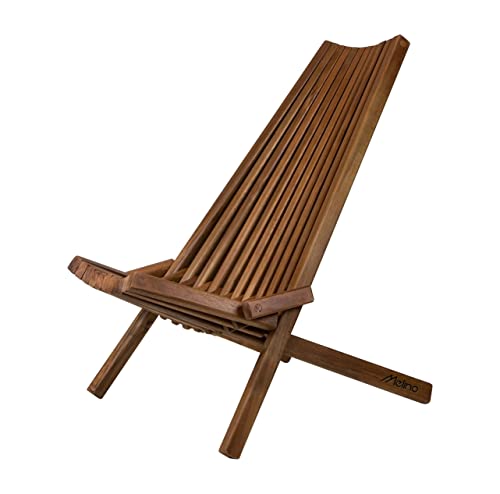 Melino Wooden Folding Chair for Outdoor, Low Profile Acacia Wood Lounge Chair with FSC Certified Acacia Wood, Fully Assembled (Espresso)