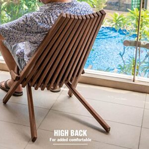 Melino Wooden Folding Chair for Outdoor, Low Profile Acacia Wood Lounge Chair with FSC Certified Acacia Wood, Fully Assembled (Espresso)