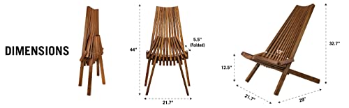 Melino Wooden Folding Chair for Outdoor, Low Profile Acacia Wood Lounge Chair with FSC Certified Acacia Wood, Fully Assembled (Espresso)