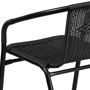 BizChair 2 Pack Black Rattan Indoor-Outdoor Restaurant Stack Chair