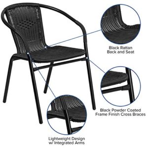 BizChair 2 Pack Black Rattan Indoor-Outdoor Restaurant Stack Chair