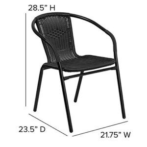 BizChair 2 Pack Black Rattan Indoor-Outdoor Restaurant Stack Chair