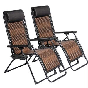 betterland zero gravity lounge chair patio lawn recliner adjustable outdoor oversized zero gravity rattan chair with pillow & cup holder for poolside, balcony, yard or beach (brown)
