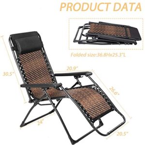 Betterland Zero Gravity Lounge Chair Patio Lawn Recliner Adjustable Outdoor Oversized Zero Gravity Rattan Chair with Pillow & Cup Holder for Poolside, Balcony, Yard or Beach (Brown)