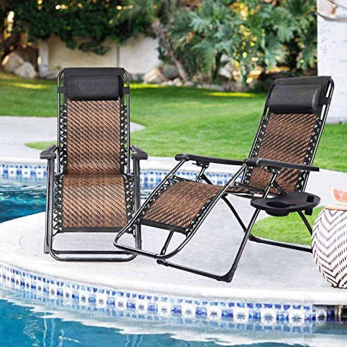 Betterland Zero Gravity Lounge Chair Patio Lawn Recliner Adjustable Outdoor Oversized Zero Gravity Rattan Chair with Pillow & Cup Holder for Poolside, Balcony, Yard or Beach (Brown)