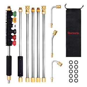 power washer accessories – pressure washer attachment set – pressure washer extensions with 6 spray nozzle tips – 4000psi – pressure washer lances – extra non-slip handle – storage bag included