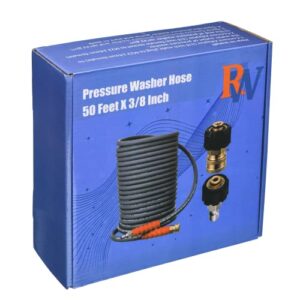 RIDGE WASHER Pressure Washer Hose 50 Feet X 3/8 Inch for Hot and Cold Water, with M22 14mm to 3/8 Inch Quick Connect, 4000 PSI