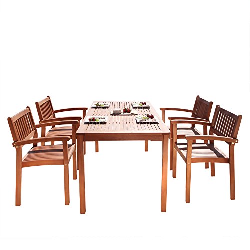 Vifah Malibu Outdoor 5-Piece Wood Patio Dining Set with Stacking Chairs