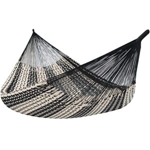 sunnydaze mayan family hammock hand-woven xxl thick cord, heavy-duty 625-pound capacity, black/natural