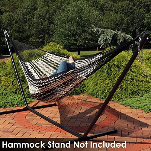 Sunnydaze Mayan Family Hammock Hand-Woven XXL Thick Cord, Heavy-Duty 625-Pound Capacity, Black/Natural