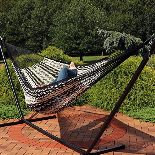 Sunnydaze Mayan Family Hammock Hand-Woven XXL Thick Cord, Heavy-Duty 625-Pound Capacity, Black/Natural