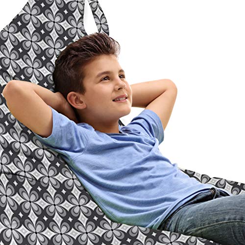 Ambesonne Grey Lounger Chair Bag, Simple Repetitive Floral Motifs with Diamond Shapes in Retro Style, High Capacity Storage with Handle Container, Lounger Size, Charcoal Grey Pale Grey