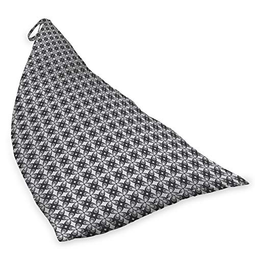 Ambesonne Grey Lounger Chair Bag, Simple Repetitive Floral Motifs with Diamond Shapes in Retro Style, High Capacity Storage with Handle Container, Lounger Size, Charcoal Grey Pale Grey