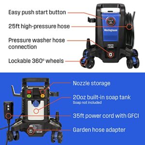 Westinghouse ePX3100 Electric Pressure Washer, 2050 Max PSI 1.76 Max GPM with Anti-Tipping Technology, Onboard Soap Tank, Pro-Style Steel Wand, 5-Nozzle Set, for Cars/Fences/Driveways/Home/Patios