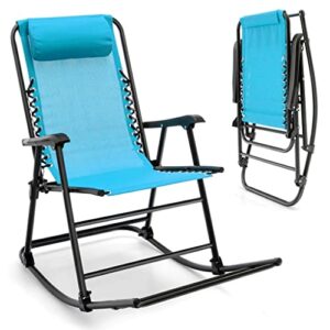 zhyh patio camping rocking chair folding rocking chair footrest blue