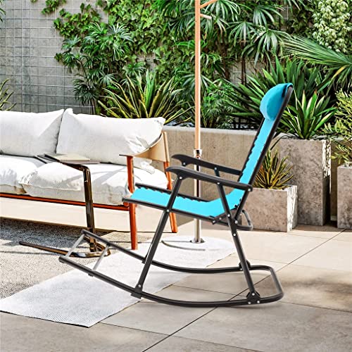 ZHYH Patio Camping Rocking Chair Folding Rocking Chair Footrest Blue