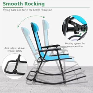ZHYH Patio Camping Rocking Chair Folding Rocking Chair Footrest Blue