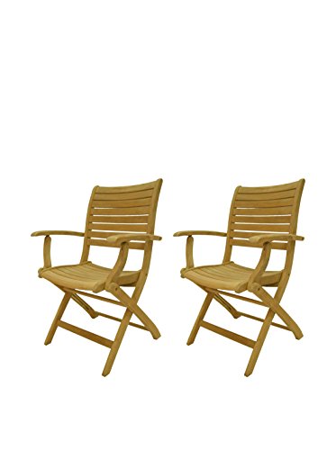 Amazonia Dublin 2-Piece Folding Armchairs | Certified Teak | Ideal for Outdoors and Indoors, with ARMS