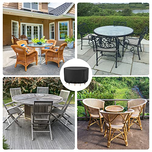 Mrrihand Round Patio Table Cover - Heavy Duty Outdoor Furniture Cover Waterproof Patio Furniture Covers for Outdoor Furniture Set, 84"DIAx28"H, Black