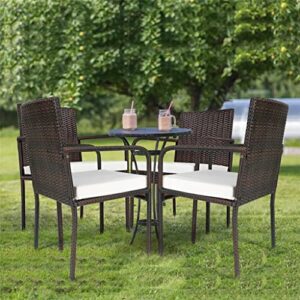 ZHYH 4 Piece Outdoor Patio Dining Chair Cushioned Sofa with Armrests Garden Deck