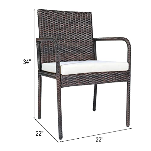 ZHYH 4 Piece Outdoor Patio Dining Chair Cushioned Sofa with Armrests Garden Deck