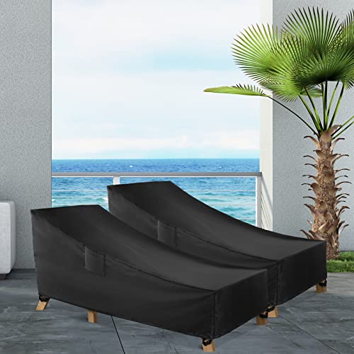 WLEAFJ Patio Chaise Lounge Cover Waterproof, Heavy Duty Outdoor Lounge Chair Covers, Black Durable Patio Furniture Covers, 70L x 32W x 30H inch - 2 Pack