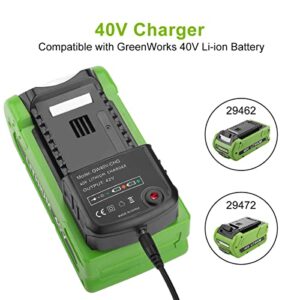 energup 40V Replacement for Greenworks 40V Lithium Battery 29472 29462 for GreenWorks 40Volt G-MAX Power Tools 29252 20202 22262 with a Greenworks 40V Battery Charger